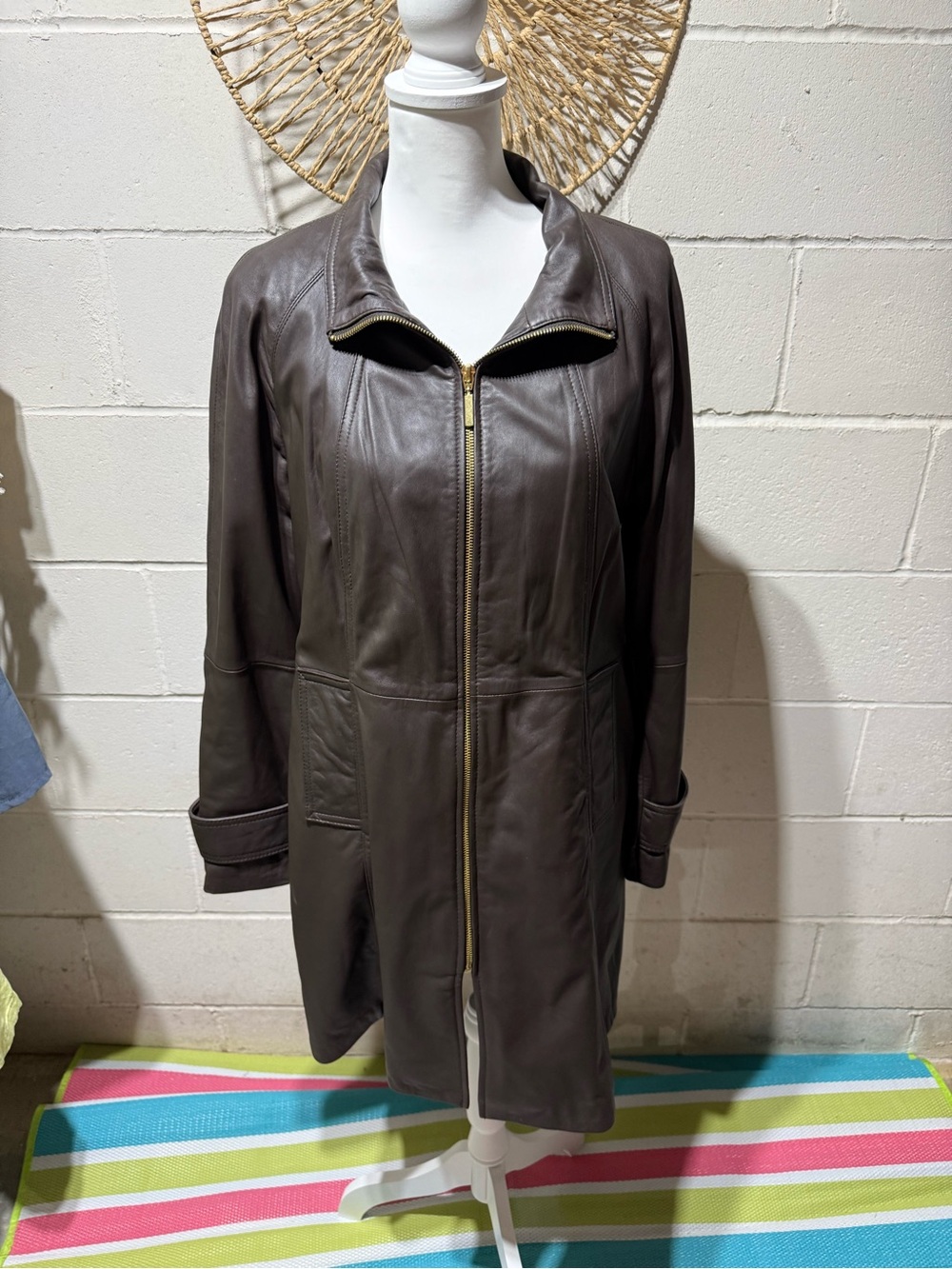 Centigrade Women’s Brown Leather Zip-Front Coat